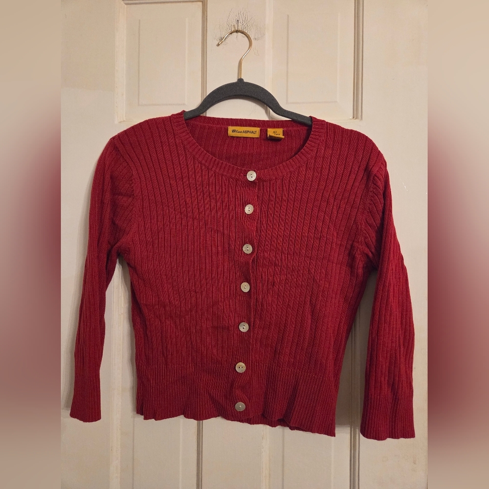 Blue Asphalt Cherry Red Ribbed Cardigan